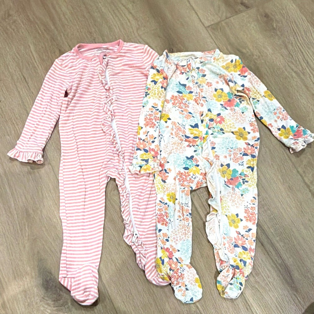 Little Me 3-6M Girls 2pc Footed Sleeper Pajama Set Zip Pink/White Stripe